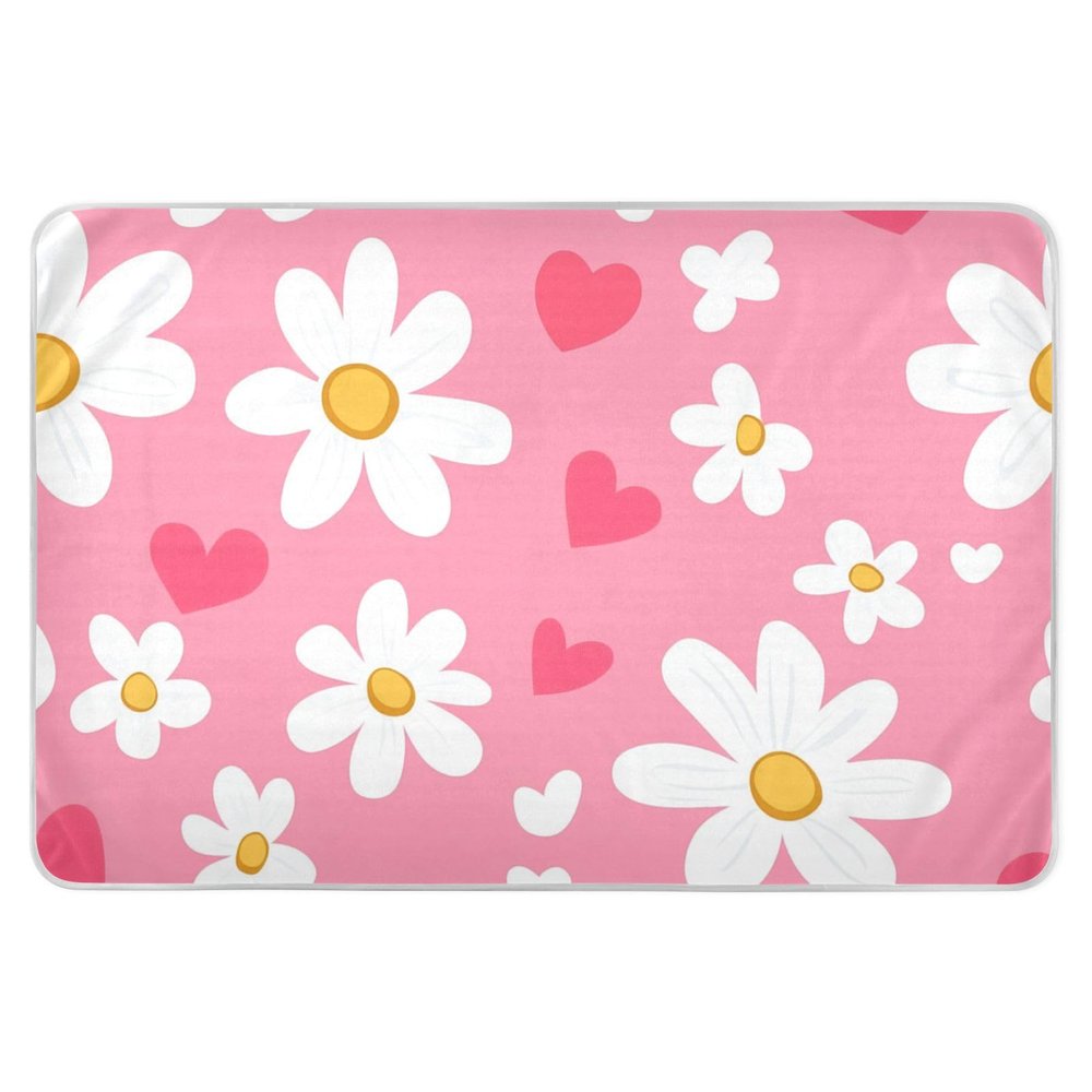 Sweet Daisy Valentine's Day Heart Extra Large Resuable Training Pee Pads for Kids Soft Absorbent Underpads Wetting Cover Machine Washable Bed Liners for Toddler Kids , 52" L x 34" W sbanas