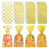 100 Pcs 13 x 27cm Plastic Candy Gift Bags Polka Dot Striped Goodie Bags Clear Cookie Treat Bags Cellophane Party Favor Bags Birthday Goody Bags Wedding Snack Bags with 100 Pcs Twist Ties Golden view 1
