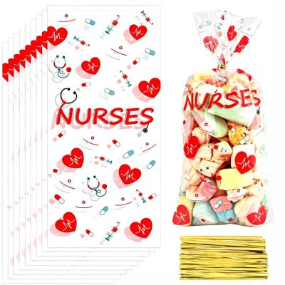 200 PCS Nurse Gifts Bags, Nurses Week Gifts, Nursing Cellophane Treat Bags, Clear Nurses Candy Goodie Cookie Bag with Twist Ties for National Nurse Day Nursing Graduation Congrats Party Favors Supplies