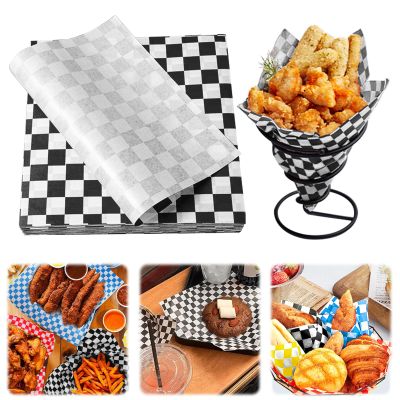 100PCS Deli Paper,Premium Food Basket Liners, Grease Resistant Wax Paper Sheets for Food,Deli Wrap Wax Paper Sheets for Wrapping Bread and Sandwiches (Black, 8.5")