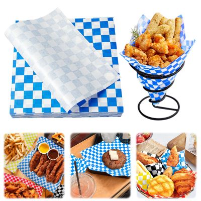 100PCS Deli Paper,Premium Food Basket Liners, Grease Resistant Wax Paper Sheets for Food,Deli Wrap Wax Paper Sheets for Wrapping Bread and Sandwiches (Blue, 8.5")