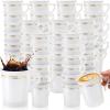 YIMITEE 48 Pack Disposable Coffee Mugs with Handle, 8 OZ Heavyweight Gold Rimmed Tea Cups, Plastic Hot Cold Beverage Drinkware for Weddings Cafe Bridal Shower Engagement Party Camping Travel, White view 1