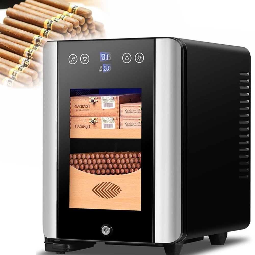 JTYMZYY Cigar Box,Humidor Cigar Cabinet,8L Electric Cigar Humidor Cooler,Electric Cooling Cigar Fridge,with Cedar Wood Shelves,Can Hold About 100 Cigars