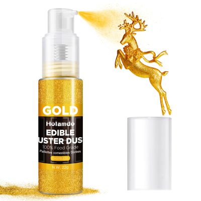 Edible Glitter Spray 22g (Gold) - Metallic Food Coloring Powder, Food-Grade Glitter, Metallic Shimmer Edible Color Powder - Flash Powder for Beverages, Cocktail, Cake Decorating, Baking, Icing, Candy