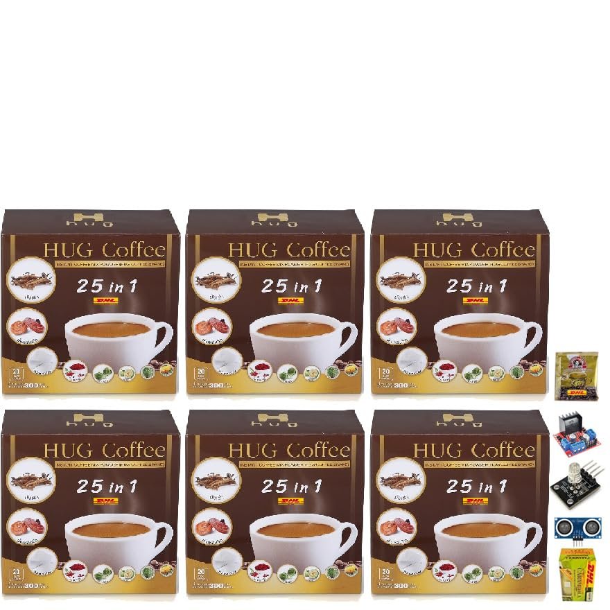 20 Sachets/Box HugInstant HugCoffee Mix 25 in1 Powder Arabica Delicious Intense Fruit Snack Roasted Mellow Set 6 By Beautygoodshop [Get Free For You Beauty Gifts]