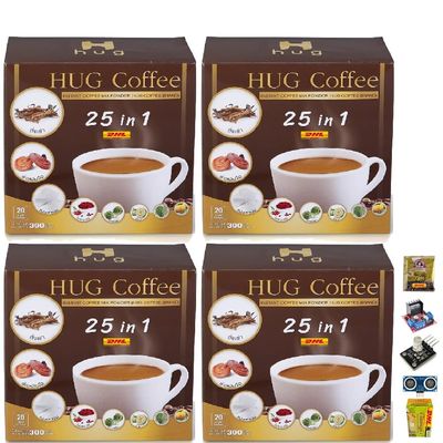 20 Sachets/Box HugInstant HugCoffee Mix 25 in1 Powder Arabica Delicious Intense Fruit Snack Roasted Mellow (of 4) By Beautygoodshop [Get Free For You Beauty Gifts]
