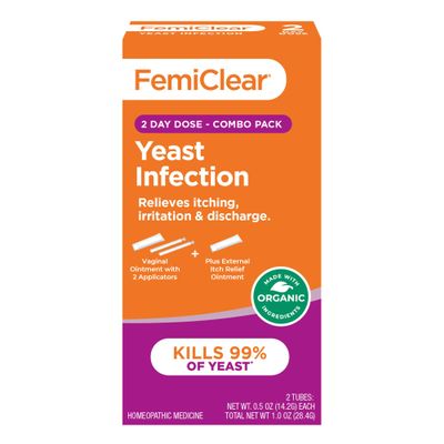 FemiClear 2-Day Dose Yeast and Itch Ointment, for Moderate to Intense Symptoms, Made with All-Natural and Organic Ingredients, Plus External Anti-Itch Ointment for Soothing Care