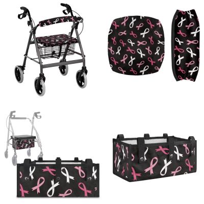 Maiyoinou Pink Ribbon Walkers for Seniors Accessories Seat and Back Rest Covers Foldable Storage Bags for Rollator Walkers (3 Pieces)