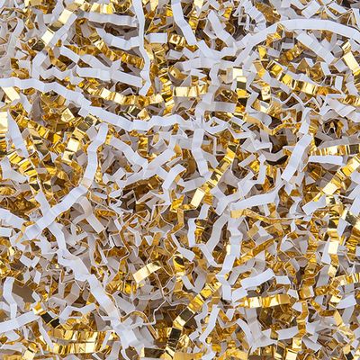 8.5oz Crinkle Paper Filler, Gift Baskets Gift Boxes Crafts Shredded Cut Paper Packaging Decorative Stuffing & Cushioning Confetti for Easter Birthday Wedding Party Favor Gold White