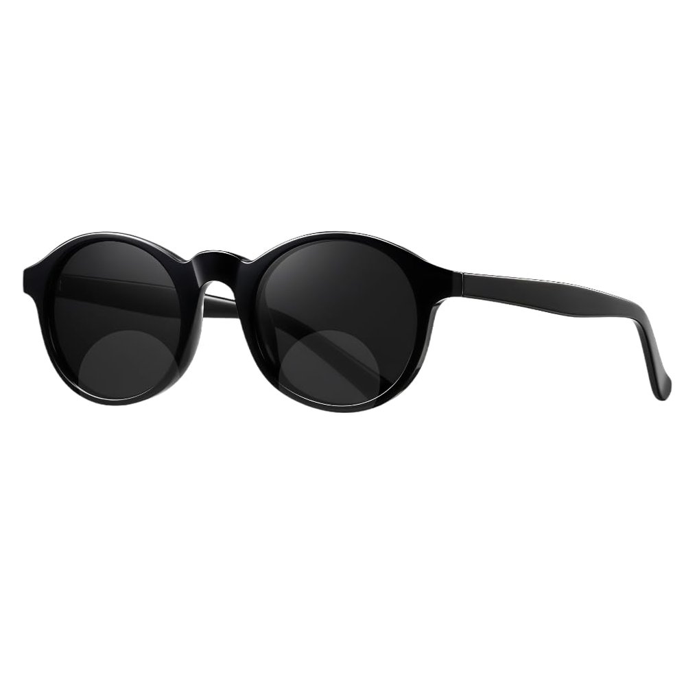 ICARA Vintage Round Bifocal Reading Sunglasses for Women Men Trendy Shades Retro Circle Sun Glasses (Black, 2.5, x)