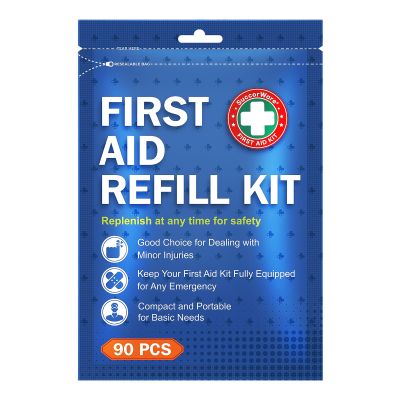 SuccorWare 90 Pieces First Aid Refill Kit - Wound Care Kit Includes Bandages for Home, Travel, Hiking - Portable Replacement Kit for First Aid Medical Supplies1 Set