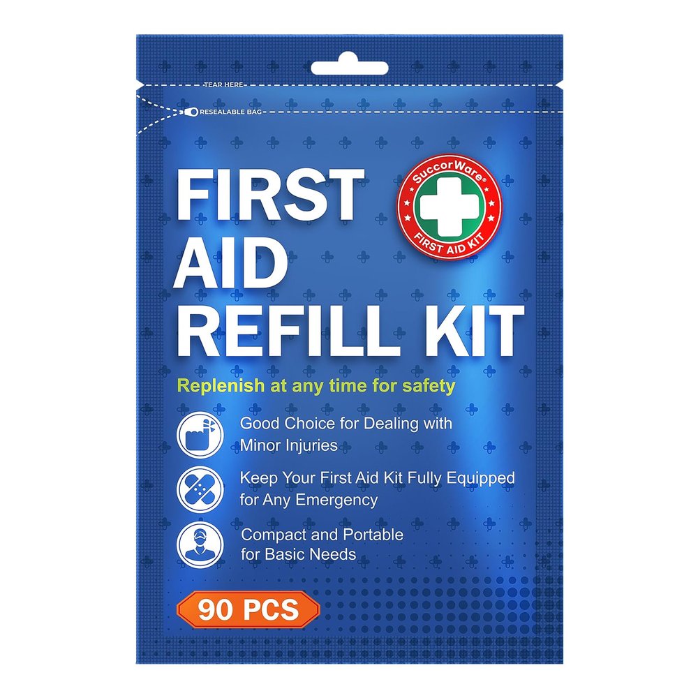 SuccorWare 90 Pieces First Aid Refill Kit - Wound Care Kit Includes Bandages for Home, Travel, Hiking - Portable Replacement Kit for First Aid Medical Supplies1 Set