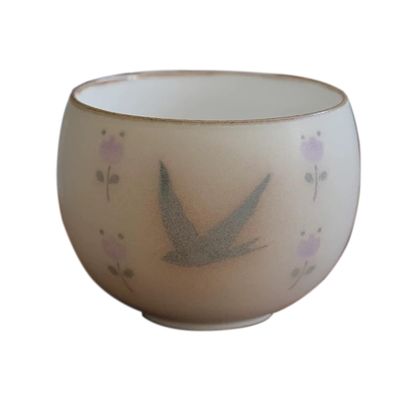 Ceramic Coffee Cups, Egg cup, Chinese Traditional Handmade Porcelain, High-temperature Underglaze, Tea Cups, Gift for Friends, Girlfriend, Colleagues, Supervisor, Family.(double swallow)
