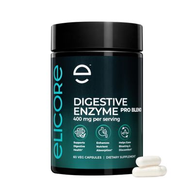 ELICORE Premium Digestive Enzyme Pro Blend with Bromelain & Papaya Enzyme Gas and Bloating Relief for Women and Men, Gut & Digestive Health Supplement Gluten-Free 60 Veg Capsules