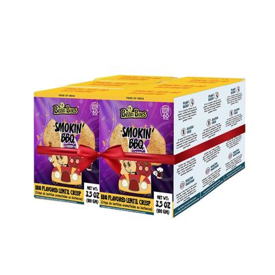 Bean Bites | Smokin BBQ Lentil Crisp 3.53 oz (100 g) PACK of 6 | Mini Poppadom Snack | Round Crunchy Crisps | Earthy, Mild BBQ Flavor | Heat in Oven (60 secs) | Plant Based Protein by Pride of India