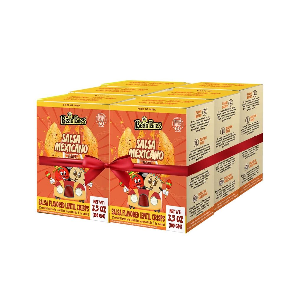 Bean Bites | Salsa Mexicano Lentil Crisp 3.53 oz (100 g) PACK of 6 | Mini Poppadom Snack | Round Crunchy Crisps | Earthy, Salsa Taste | Heat in Oven (60 secs), Plant Based Protein by Pride of India