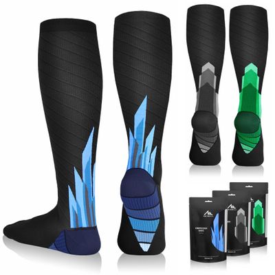 NEWZILL Medical Compression Socks for Women & Men Circulation 20-30 mmHg, Best Support for Running Athletic Cycling Nursing Travel Work and Fitness (S/M Ice/Green/Gray 3-Pairs)