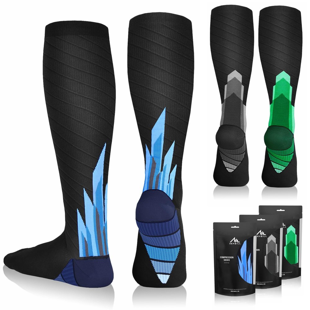 NEWZILL Medical Compression Socks for Women & Men Circulation 20-30 mmHg, Best Support for Running Athletic Cycling Nursing Travel Work and Fitness (S/M Ice/Green/Gray 3-Pairs)