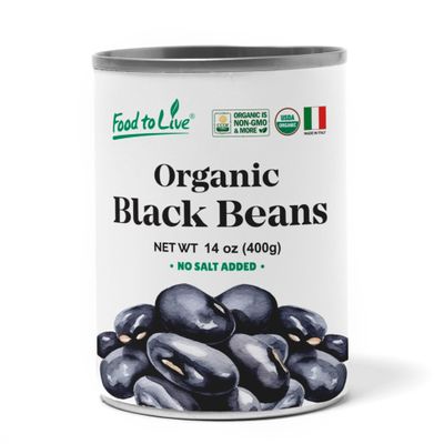 Food to Live Organic Canned Black Beans, 14 oz (Pack of 1) - Unsalted Non-GMO Frijoles Negro. Perfect for Salads, Soups, Stews. Vegan. Made in Italy