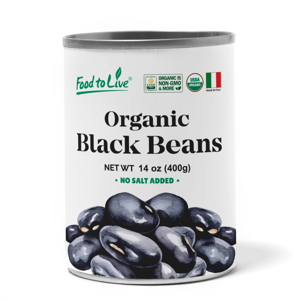 Food to Live Organic Canned Black Beans, 14 oz (Pack of 1) - Unsalted Non-GMO Frijoles Negro. Perfect for Salads, Soups, Stews. Vegan. Made in Italy