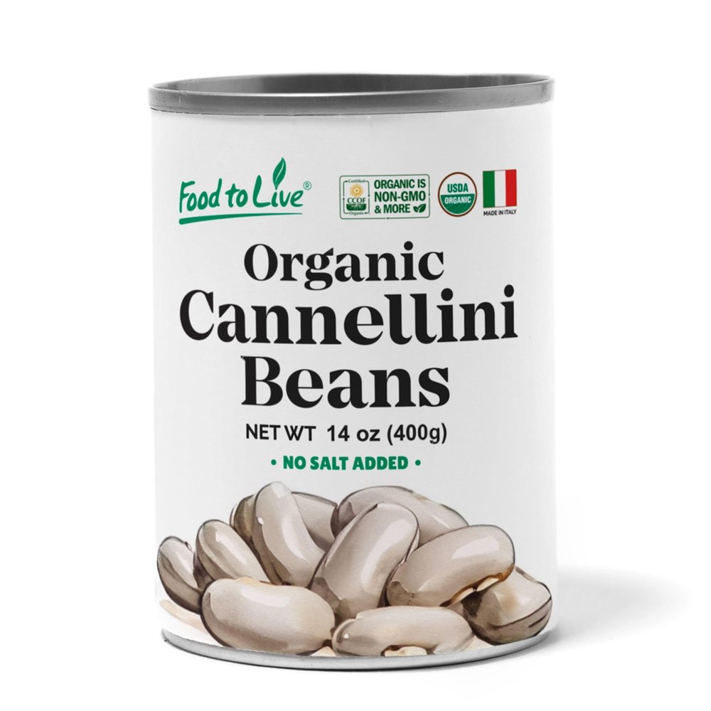 Food to Live Organic Italian Canned Cannellini Beans, 14 oz (Pack of 1) - Unsalted Non-GMO White Kidney Beans. Good Source of Fiber and Protein