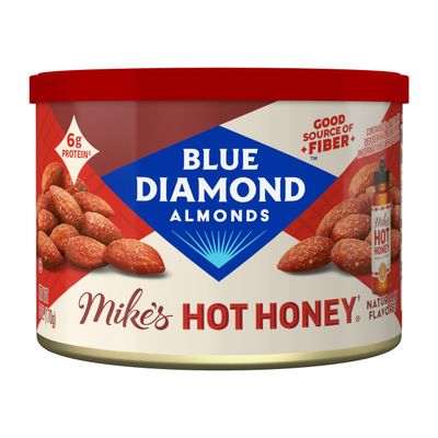 Blue Diamond Almonds, Made with Mikes Hot Honey Infused with Chilies For a Perfect Sweet and Spicy Snack Nut Combination, 6oz. Can
