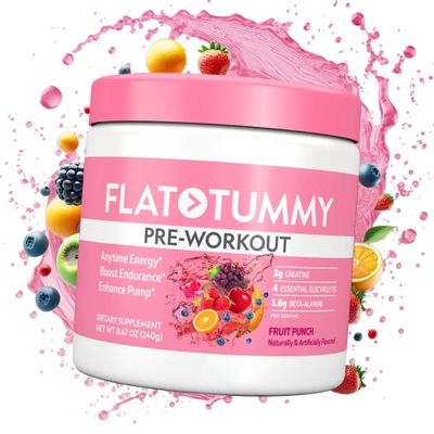 Flat Tummy Pre Workout Powder for Women Energy, Endurance, and Muscle Support with 3g Creatine, 1.6g Beta-Alanine, Electrolytes Fruit Punch Flavor 30 Servings