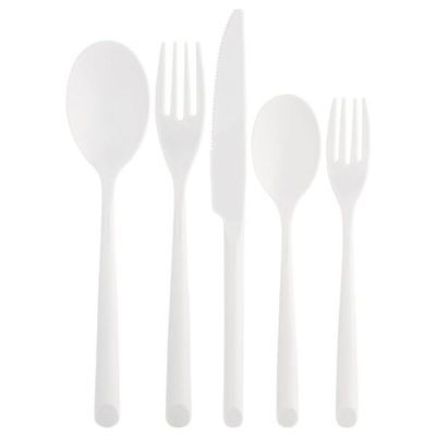 Disposable White Plastic Flatware Set 5-in-1 - Elegant, Durable, and Lightweight Cutlery for Parties, Weddings, and Special Occasions - Premium Quality, Hassle-Free Cleanup (480)
