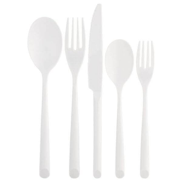 Disposable White Plastic Flatware Set 5-in-1 - Elegant, Durable, and Lightweight Cutlery for Parties, Weddings, and Special Occasions - Premium Quality, Hassle-Free Cleanup (480)