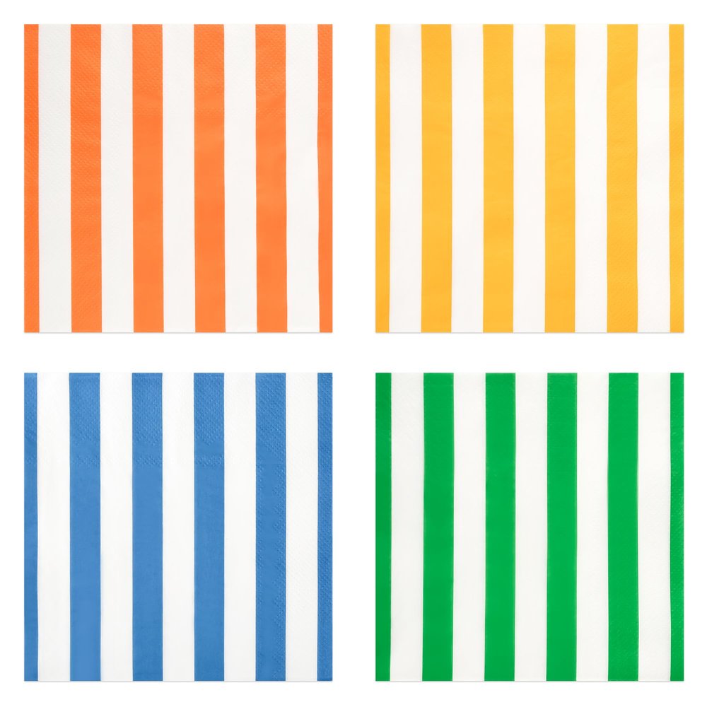 100 Pcs Summer Striped Paper Napkins Bright Cabana Stripe Disposable Napkins 6.5 Inch Colorful Stripes Beverage Napkin for Pool Beach Summer Wedding Birthday Baby Shower Party Supplies