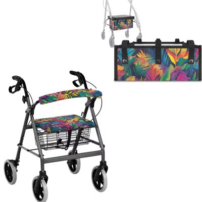 Uorisanigo Rollator Walker Accessories Seat Cover Colorful Leaf Rollator Walker Seat and Backrest Covers Replacement Rollator Bag Under Seat for Rolling Folding Walker