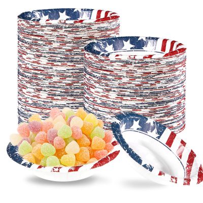 100Pcs 4th of July Paper Bowls 12Oz Disposable American Flag Patriotic Dessert Bowls Red Blue White Star and Stripe Decorative Soup Bowl for 250th Anniversary Independence Memorial Day Party Supplies