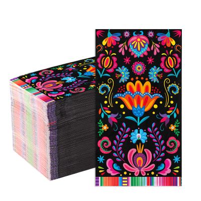 100 Pcs Mexican Fiesta Paper Napkins 3 Ply Colorful Mandala Flower Style Dinner Napkins Disposable Bathroom Hand Napkins Guest Towels for Taco Tuesday Birthday Cinco De Mayo Party Supplies Decorations