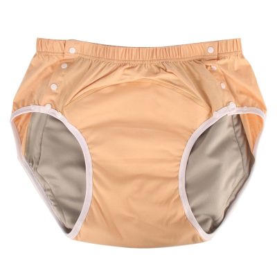 Cotton Incontinence Pants for Adults,Adjustable Unisex Reusable Adult Cloth Diaper with Snaps Washable Breathable Leak-Proof Briefs Underwear for Elderly(Orange,Small)