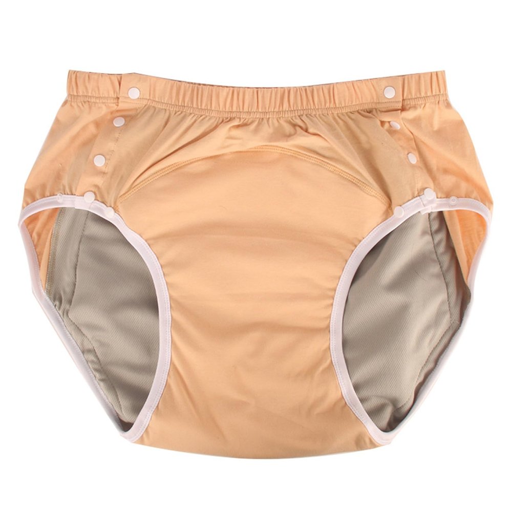Cotton Incontinence Pants for Adults,Adjustable Unisex Reusable Adult Cloth Diaper with Snaps Washable Breathable Leak-Proof Briefs Underwear for Elderly(Orange,Small)
