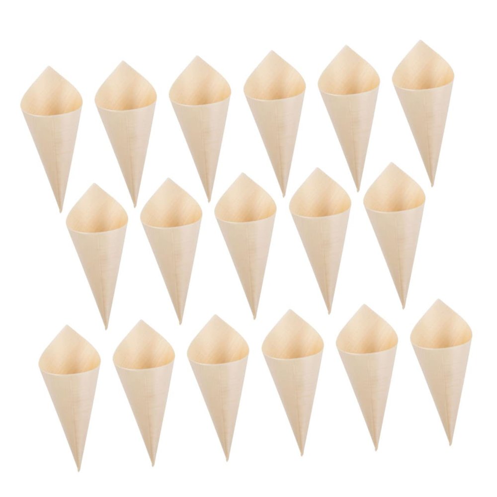 Anneome 150pcs Delicate Wooden Food Cones Disposable Dessert Cups Mini Ice Cream Cups for Wedding Party Outdoor Picnic