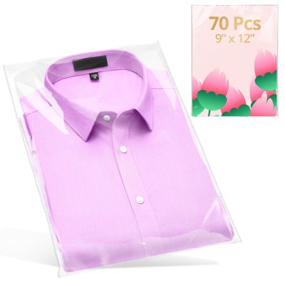 70 Pcs Clear Self Sealing Cellophane Bags 9x12 Inches for Packaging Clothes, Resealable Poly Plastic Shirt Bags for Small Business, Plastic Sleeves for Magazine A4 Letter Size Artwork (2.8Mils)
