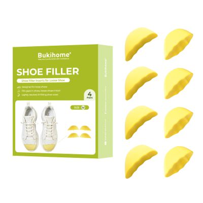 Bukihome Shoe Filler Insert - 4 Pairs Shoe Filler for Too Big Shoes, Heel Cushions for Women, Toe Inserts, Size Reducer Make Shoes Fit, Cushions for Women, Yellow, M