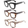 REAVEE 3 Pack Reading Glasses for Women Thick Frame, Blue Light Blocking Computer Stylish Cute Readers Cheaters with Spring Hinge, Black+Pink Leopard+Purple, 3.5 view 2