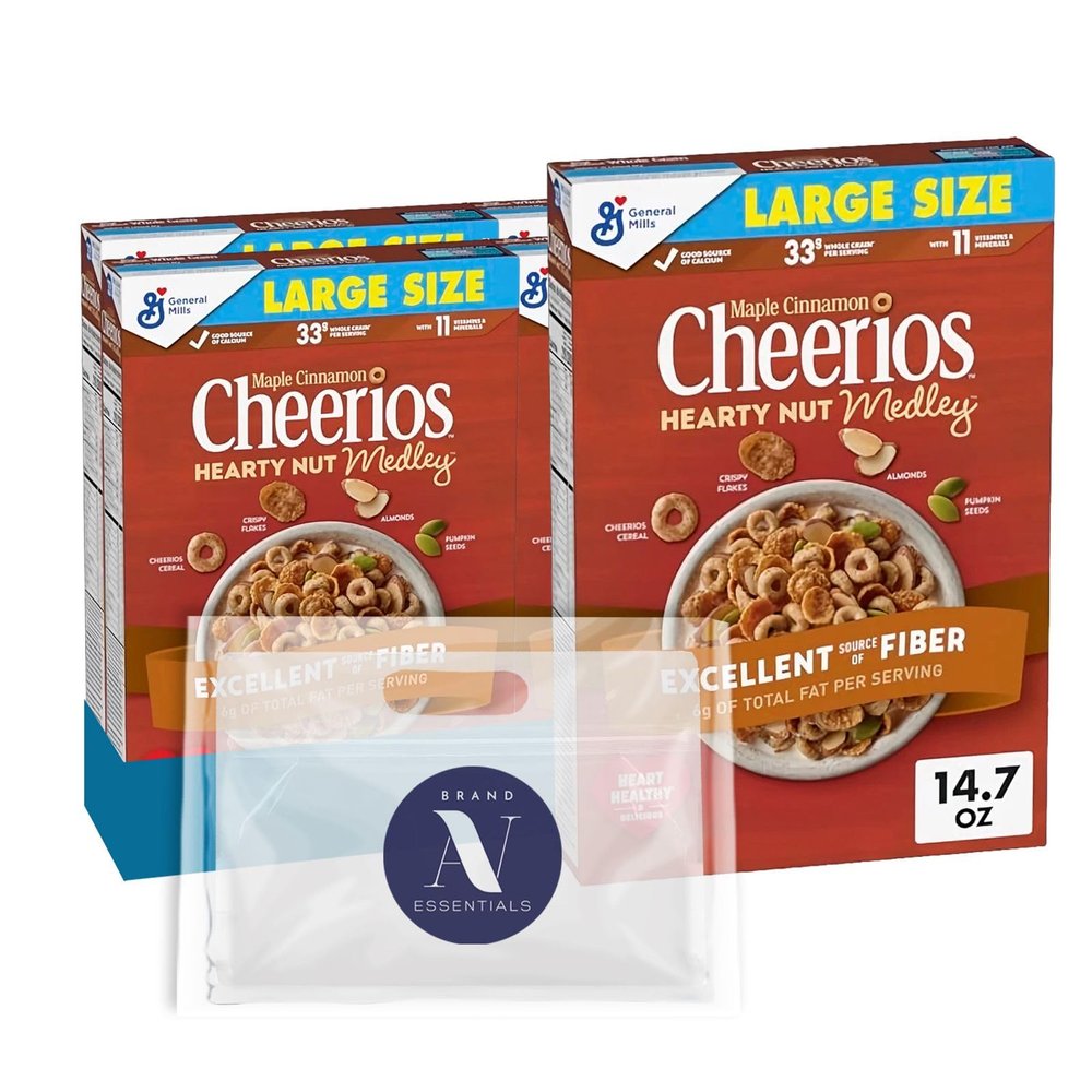 Cheerios Flavored 4-Pack of Maple Cinnamon Nut Medley Cereal, Gluten Free Heart Healthy with Whole Grain Oats Large Size 14 oz Box + 1 Utility Freebie by Lavinia