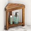 BLUEWEST 16.4" Corner Shower Stool with Storage Shelf, Acacia Wood Shower Foot Rest for Shaving Legs, Small Water-Resistant Bathroom Bench for Inside Shower, Wooden Bath Seat for Small Shower Spaces view 1