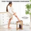 BLUEWEST 16.4" Corner Shower Stool with Storage Shelf, Acacia Wood Shower Foot Rest for Shaving Legs, Small Water-Resistant Bathroom Bench for Inside Shower, Wooden Bath Seat for Small Shower Spaces view 4