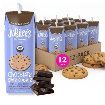 Jubilees Organic Shelf-Stable, High Protein Milk Boxes for Kids, Chocolate Chip Cookie Flavor, Zero Added Sugar, Individual 8 oz Drink (12 Pack)