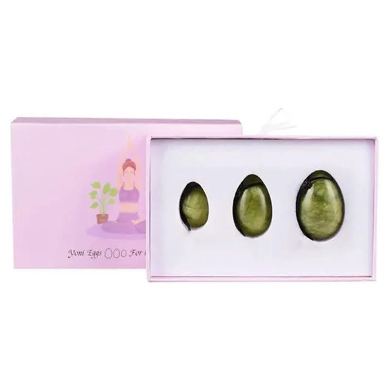 BGGEXA 3/4pcs Drilled Yoni Egg Set with Box Natural Rose Quartz Jade Eggs Women Kegel Exerciser Pelvic Floor Muscle Exercise Massager-3pcs Egg Set 05