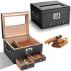 Cigar Humidor with Digital Hygrometer & Humidifier, Spanish Cedar Wood Cigar Storage Box Transparent Top Display Case (Holds Up to 25-50 Cigars) view 1