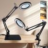 10x Magnifying Glass with Light, 3 Color Modes Dimmable LED Magnifying Desk Lamp with Large Stand and Clamp Long Swivel Arm Lighted Magnifier Hands Free for Crafts, Workbench, Hobby, Sewing,Repair view 2