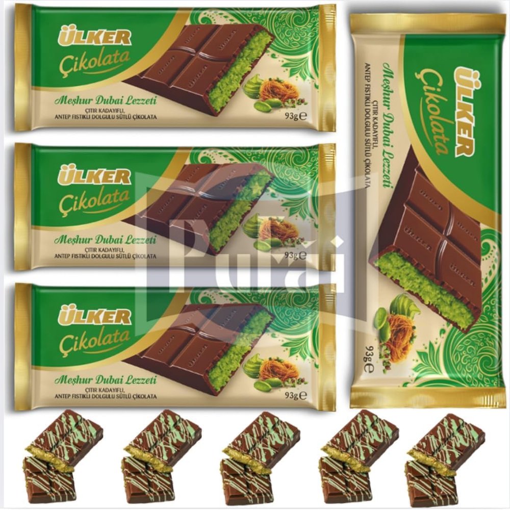 4 PACKS X Premium Dubai Chocolate Bar Pistachio Kataifi Viral Dubai Milk Filled Pistachio Cream with Kadayif 93 Gram