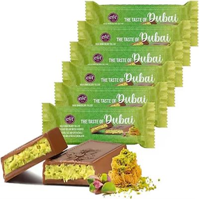 6 PACKS X Elit Premium Dubai Chocolate Bar Pistachio Kataifi Viral Dubai Chocolate Milk Chocolate Filled Pistachio Cream with Kadayif 30 Gram