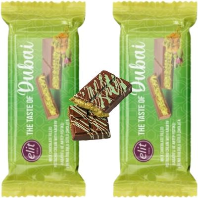 2 PACKS X Elit Premium Dubai Chocolate Bar Pistachio Kataifi Viral Dubai Chocolate Milk Chocolate Filled Pistachio Cream with Kadayif 30 Gram