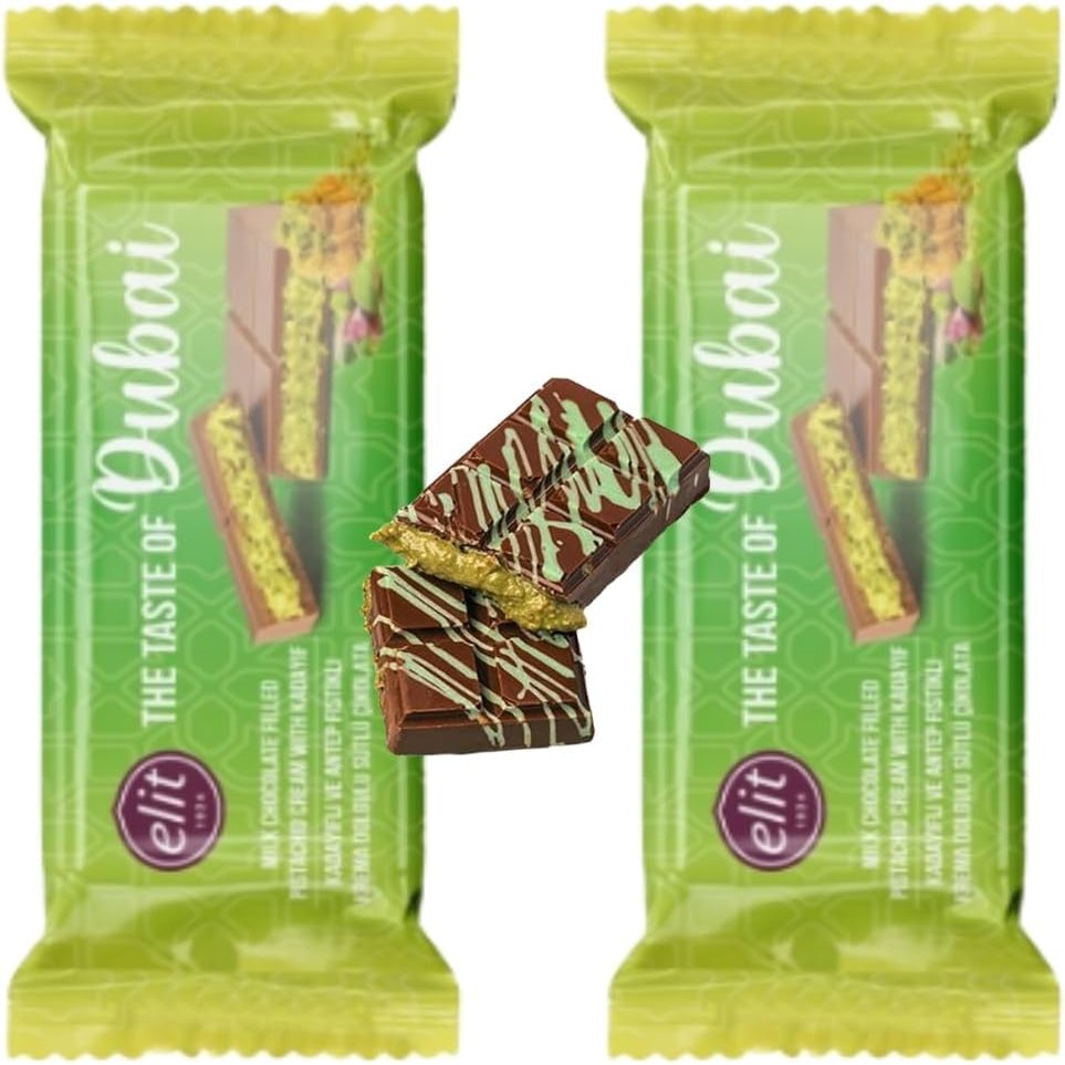 2 PACKS X Elit Premium Dubai Chocolate Bar Pistachio Kataifi Viral Dubai Chocolate Milk Chocolate Filled Pistachio Cream with Kadayif 30 Gram